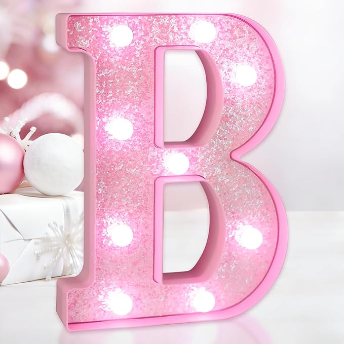 Pink Light Up Letters, LED Marquee Letters for Table, Small Glitter #2