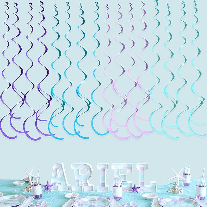 36 Pcs Mermaid Hanging Swirl Decorations Teal Purple Felt Swirl