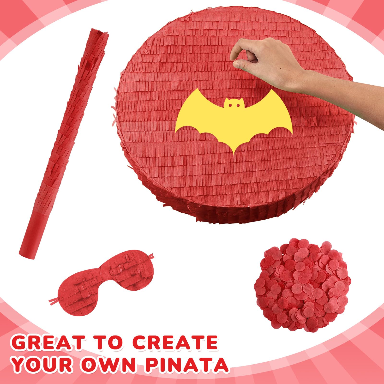 Jenaai 16 Inch Round Red Piñata Large circle Blank Piñata with Stick