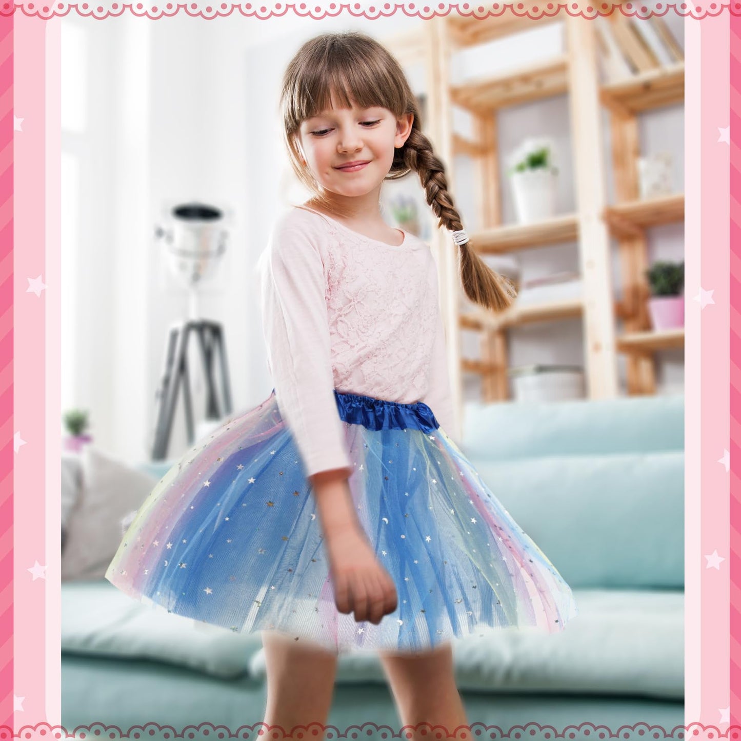 JaGely 9 Pcs Ballet Tutu for Girls Rainbow 3 Layers Fluffy Multicolor