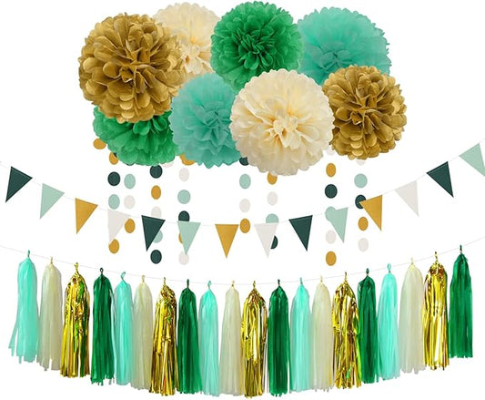 Sage-Green Beige-Gold Baby Bridal-Shower Decorations - 30pcs Rustic