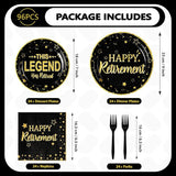 96 Pcs Retirement Party Plates Black and Gold Happy Retirement Party