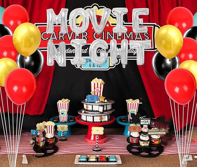 Movie Night Decorations Popcorn Star Foil Balloons for Birthday