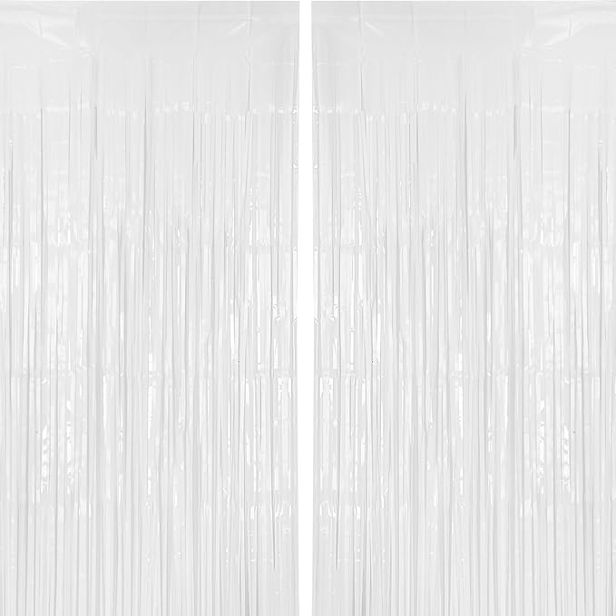 PIGETALE 2 Pack 3.2 ft x 8.2 ft White Tinsel Curtain Party Backdrop