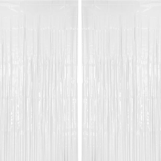 PIGETALE 2 Pack 3.2 ft x 8.2 ft White Tinsel Curtain Party Backdrop