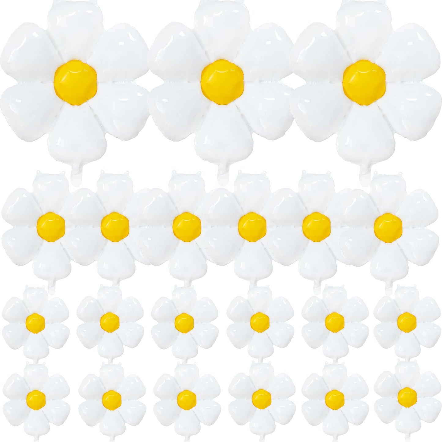 EUVBOKW 21PCS Daisy Balloons,White Foil Flower Balloons Set for Groovy