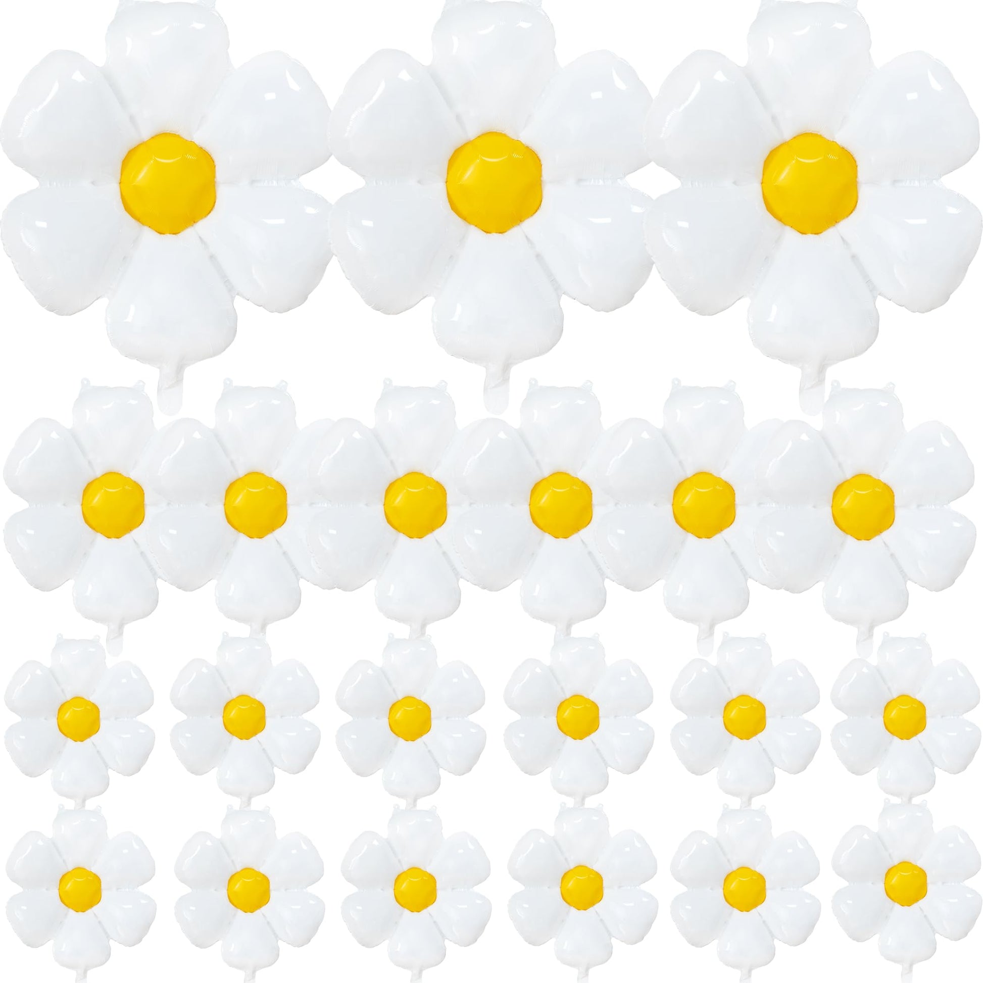 EUVBOKW 21PCS Daisy Balloons,White Foil Flower Balloons Set for Groovy