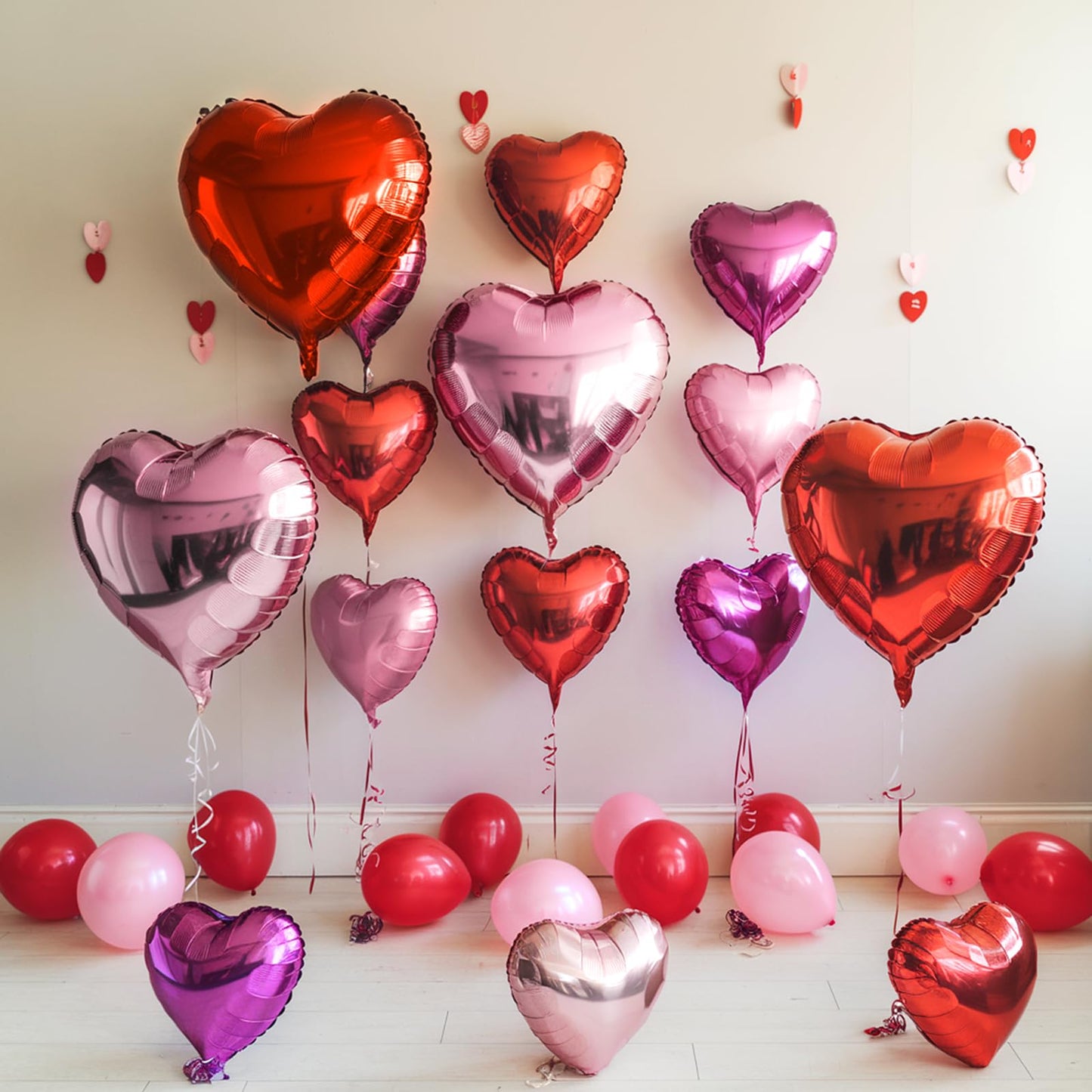 Red Pink Heart Balloons, 19PCS Light Pink Heart Shape Balloon, 18Inch