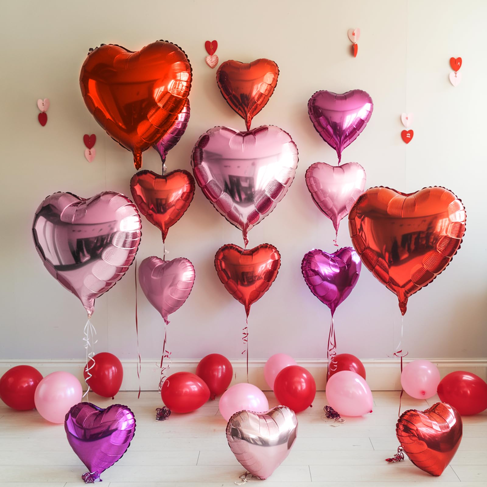 Red Pink Heart Balloons, 19PCS Light Pink Heart Shape Balloon, 18Inch