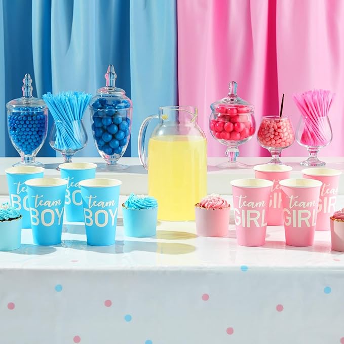 Paper Party Cups Gender Reveal Party Supplies 12 oz Pink and Blue 50