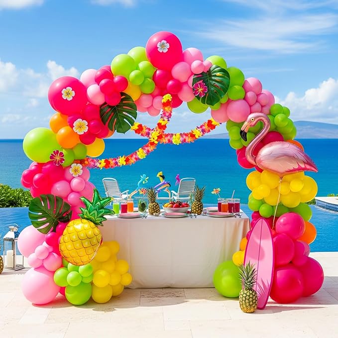 Summer Tropical Balloon Arch Kit Hot pink yellow orange Balloon Luau