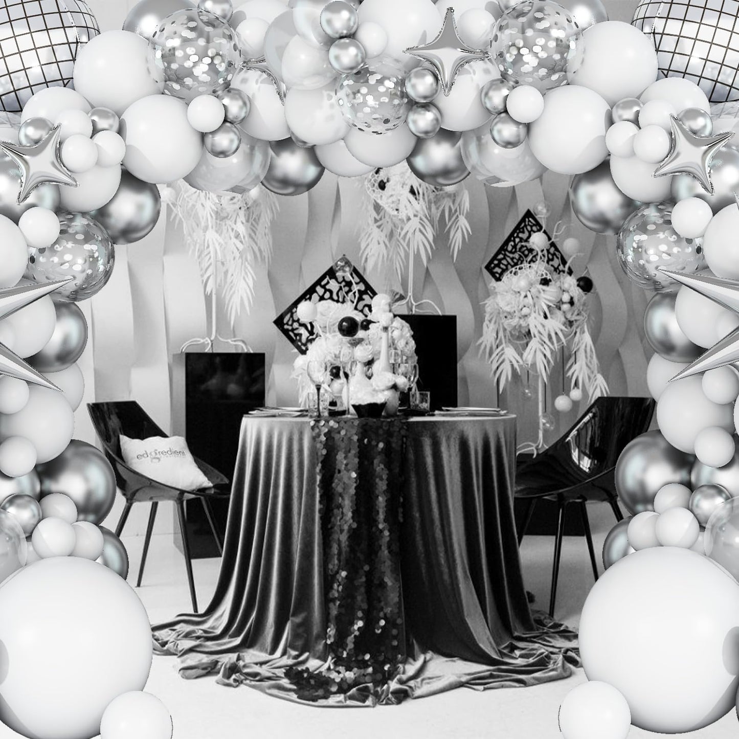 White and Silver Balloon Arch Garland Kit,White Silver Star Confetti
