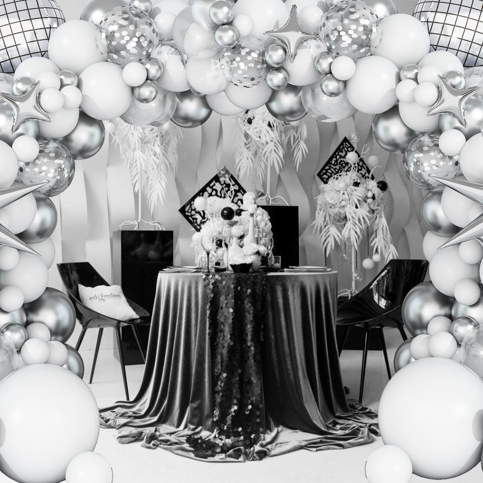 White and Silver Balloon Arch Garland Kit,White Silver Star Confetti