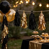 We Moment Black and Gold Tassel Garland，Tissue Tassel Banner for