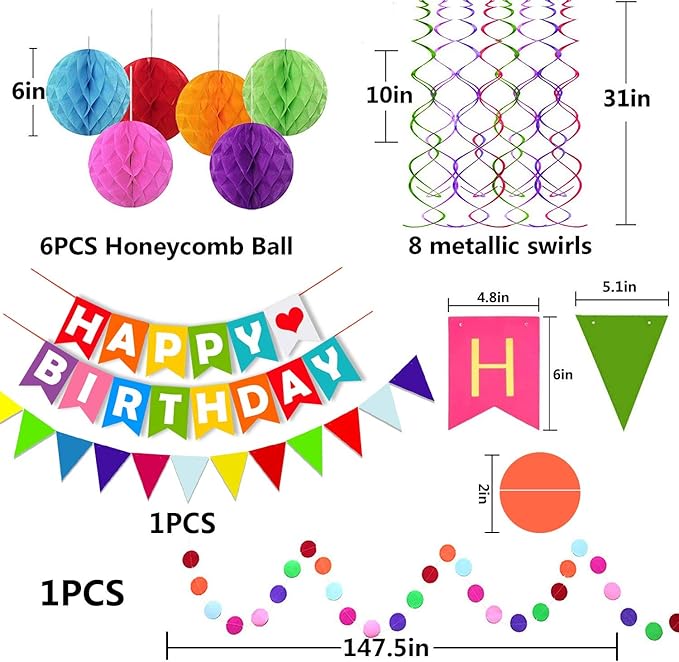 FECEDY Colorful Happy Birthday Banner Paper Triangle Flag Bunting