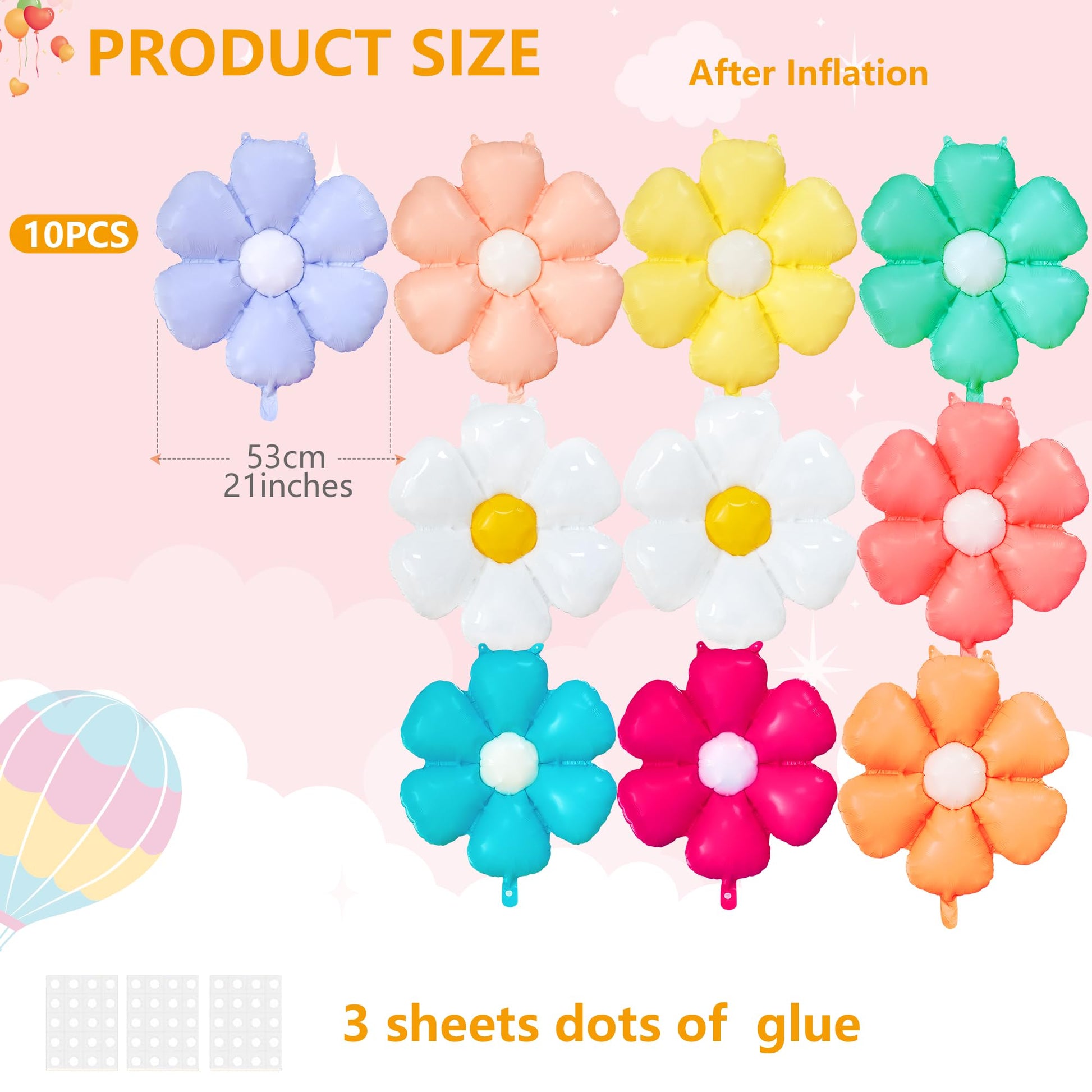 EUVBOKW Daisy Flower Balloons,10 Pcs Colorful Foil Daisy Balloons for
