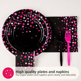 96Pcs Hot Pink and Black Party Supplies Black and Pink Prom Graduation