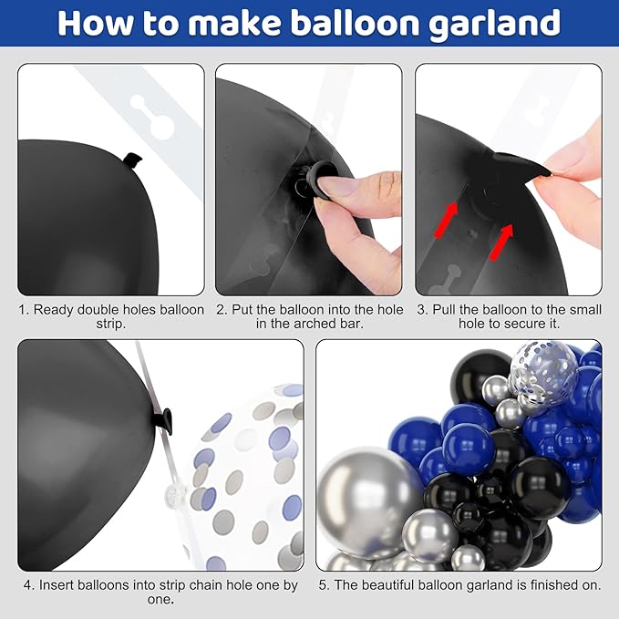 Amandir 153pcs Blue and Black Balloons Arch Garland Kit Different