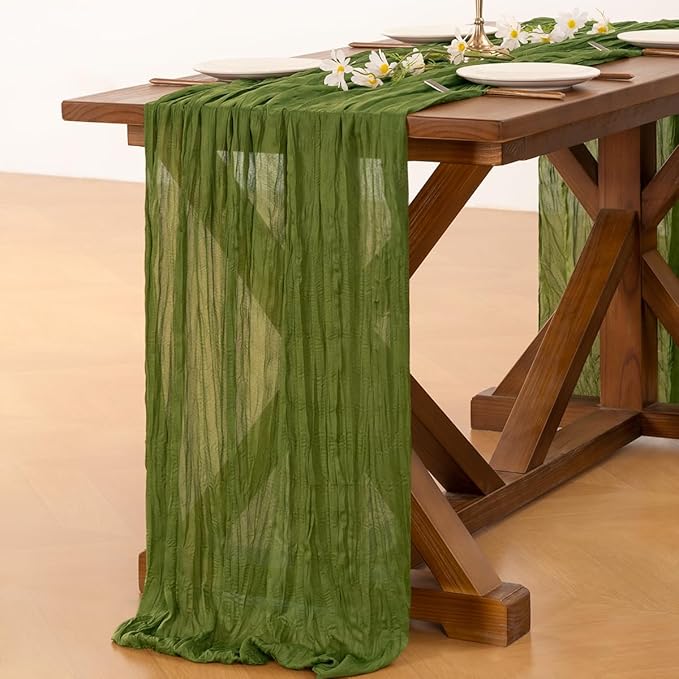 10pcs Moss Green Valentine's Day Cheesecloth Table Runner Boho