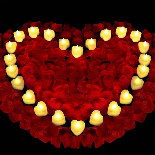 Valentines Decorations Red Rose Petals and Candles Set 1000 Pcs Fake