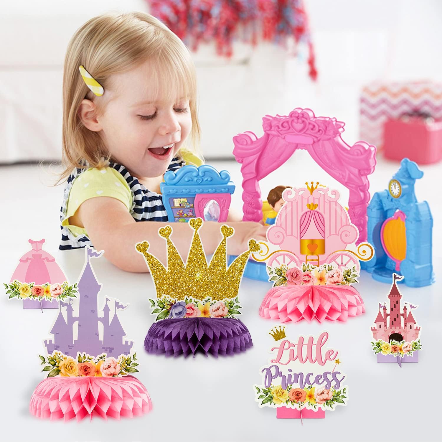 ArowlWesh 12Pcs Floral Princess Party Honeycomb Centerpieces Princess