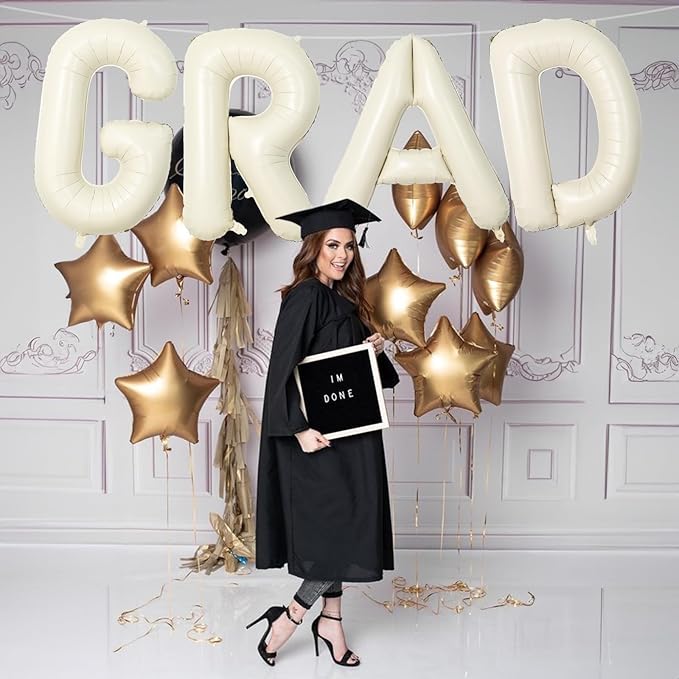 40 Inch Beige GRAD Balloons for Graduation Party Decorations, Large
