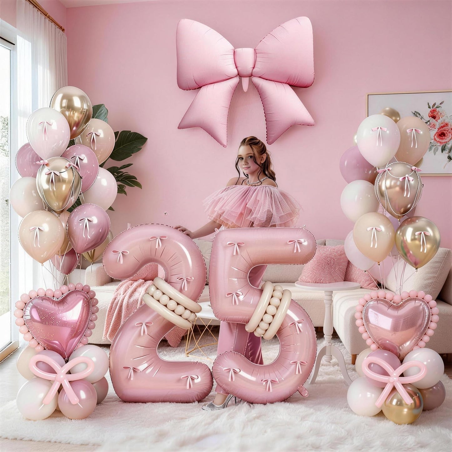 Pink 40 Inch Balloon Number 25 for 25th Birthday Decorations Women,