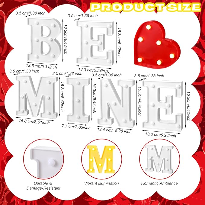 Honoson 7 Pcs Valentines Day Decoration, Be Mine Light up Sign