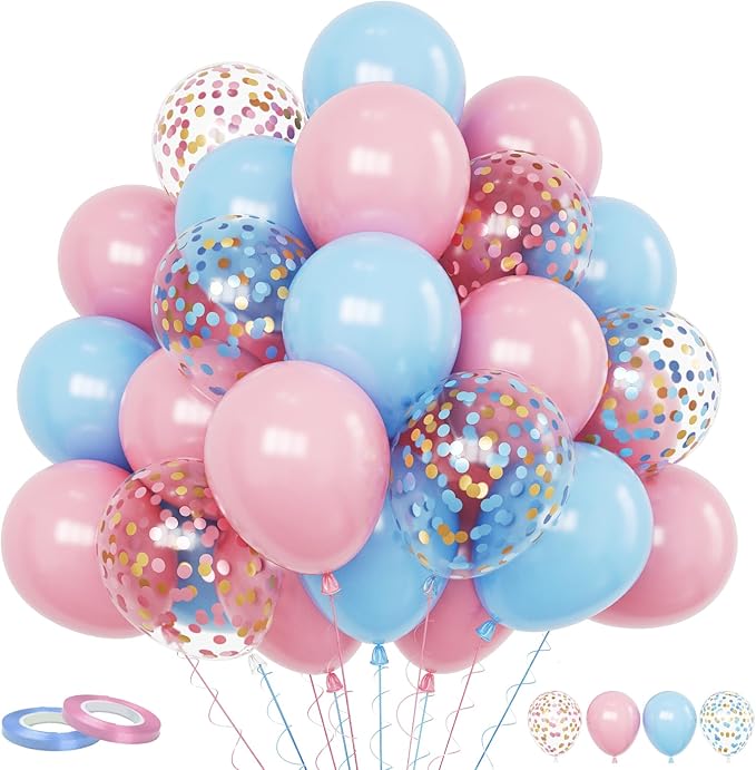 Funhot Pink and Blue Balloon Set, 60PCS Gender Reveal Balloons,