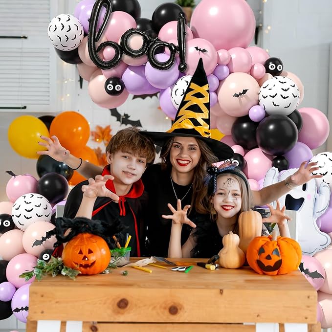 120 Pcs Pink and Black Balloon Arch Kit Scary Ghost Boo Halloween