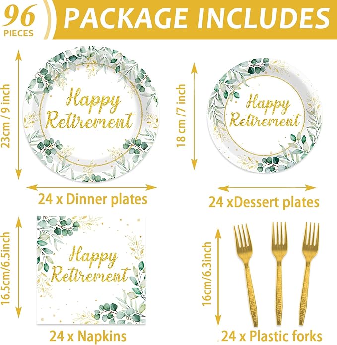 96Pcs Sage Green Retirement Party Decorations Greenery Happy