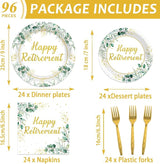 96Pcs Sage Green Retirement Party Decorations Greenery Happy