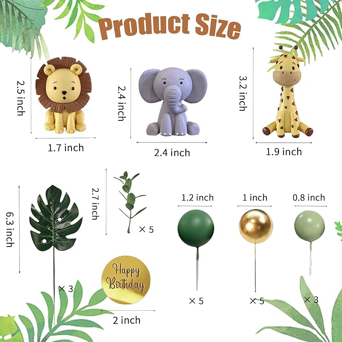 25 PCS Safari Animal Cake Toppers Jungle Wild Cake Decorations with