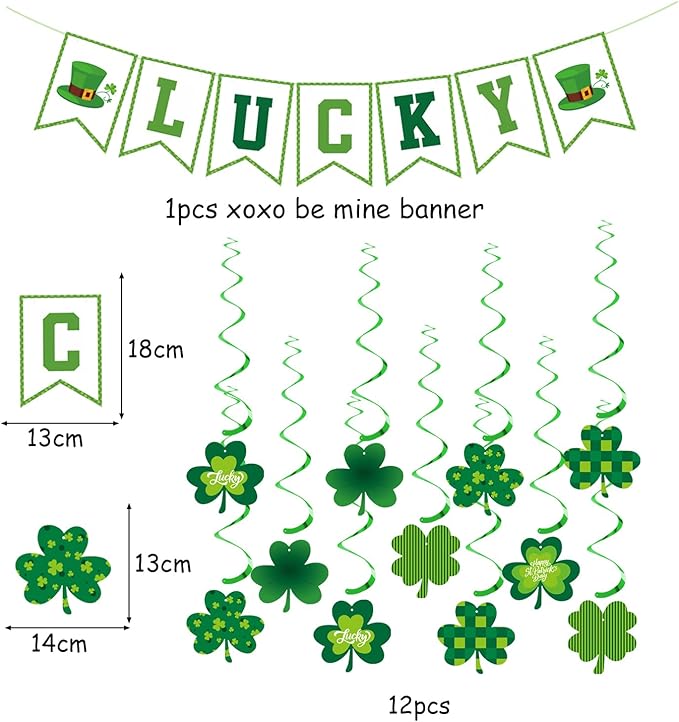 St Patricks Day Party Decoration Green Shamrock Garland 25pcs Saint