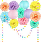 14 Pcs Pastel Party Decorations Kit - Macaron Tissue Paper Pom Poms,