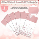 6Pcs White and Rose Gold Tablecloth Party Decorations,Plastic White