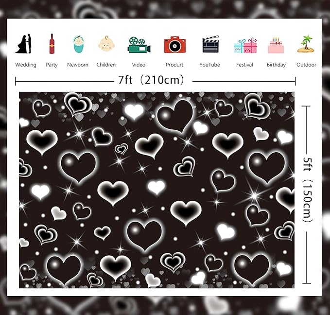 Black Heart Early 2000s Backdrop 7x5FT Valentine's Day Photography