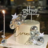 40Pcs Disco Ball Cake Toppers Silver Balls Cake Decorations with