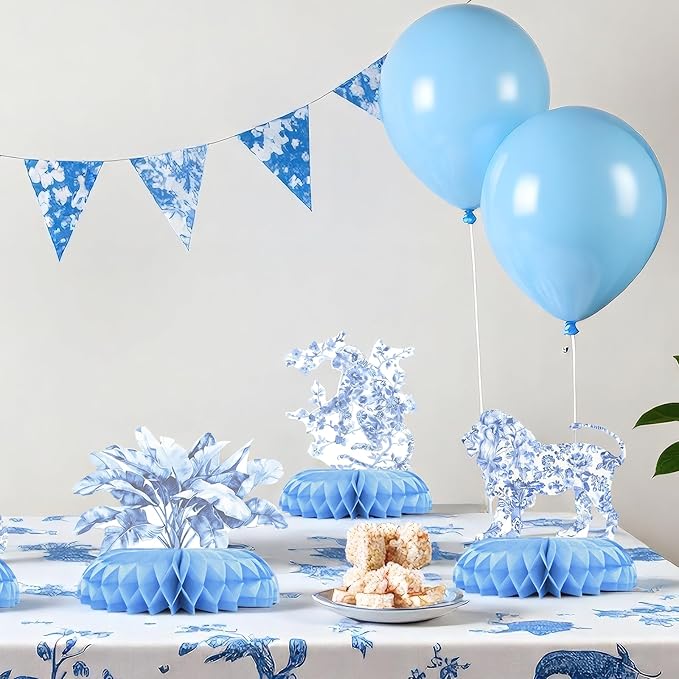 Blue Toile de Jouy Safari Baby Shower Centerpieces – 12 PCS Blue &