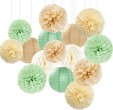 Sage Green Boho Party Decorations Paper Flowers Lanterns