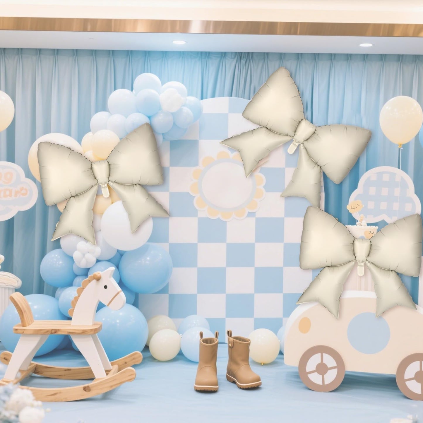 4Pcs Giant Bow Balloons, 97.5cm/38in Big Elegant Coquette Theme Cream