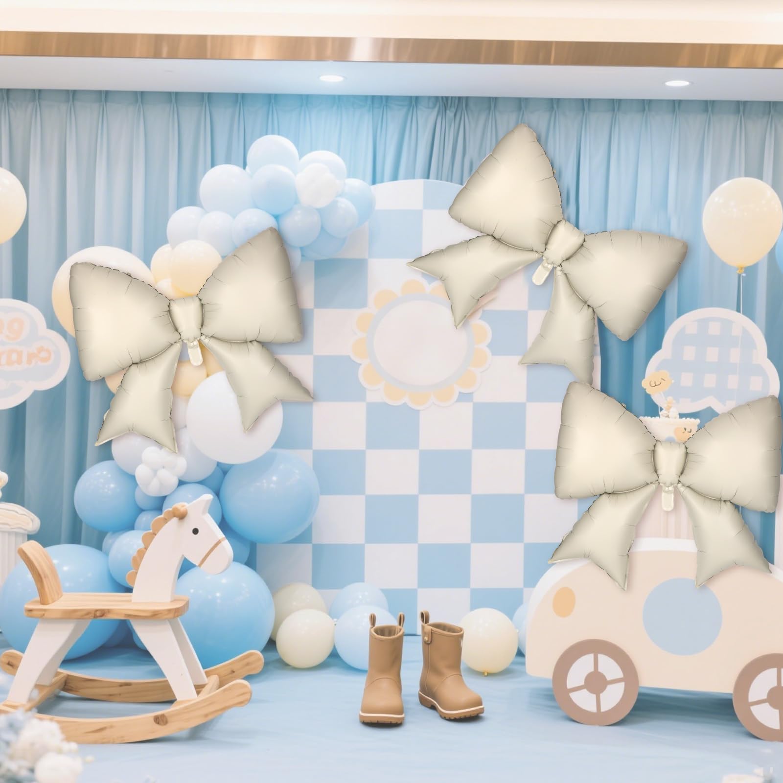4Pcs Giant Bow Balloons, 97.5cm/38in Big Elegant Coquette Theme Cream