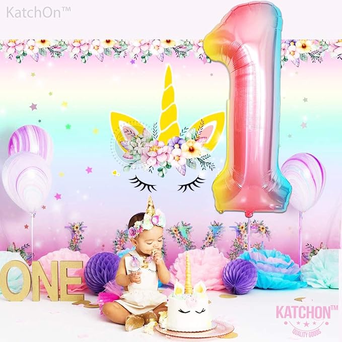 KatchOn, Giant 40 Inch, Rainbow Number 1 Balloons - Number One