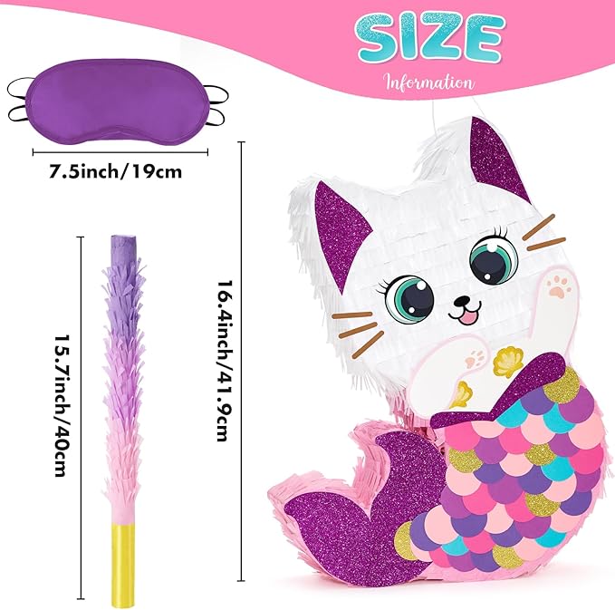 Cat Piñata Kitten Mermaid Birthday Party Decorations Kids Mermaid
