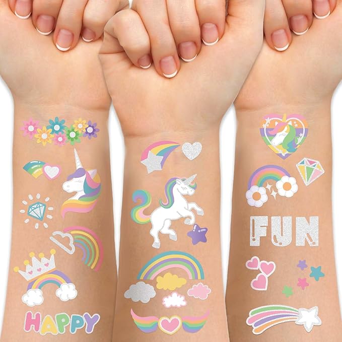 Temporary Tattoo for Kids Unicorn Rainbow Flower Cute-118 Glitter