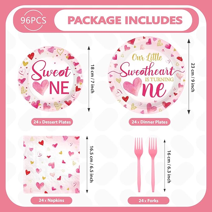 96Pcs Valentines 1st Birthday Party Decorations Valentine Sweet One