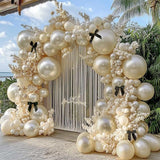 Pearl Sand White Balloon Arch Kit with Black Bow Double Stuffed Pearl