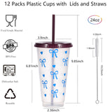 Alohastarttg 12 Pack Plastic Cups with lids and Straws Reusable 24 oz