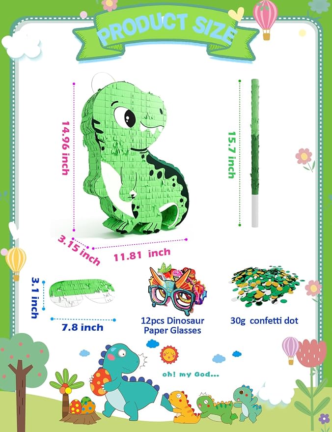 Dinosaur Piñata for Boys Piñata de Dinosaurio para niños with 12pcs