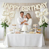 4 Pcs Cream Bow Balloons, 31”Huge Beige Bow Aluminum Foil Balloons